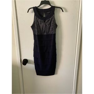Navy blue dress with silver shimmer at top, size 4.